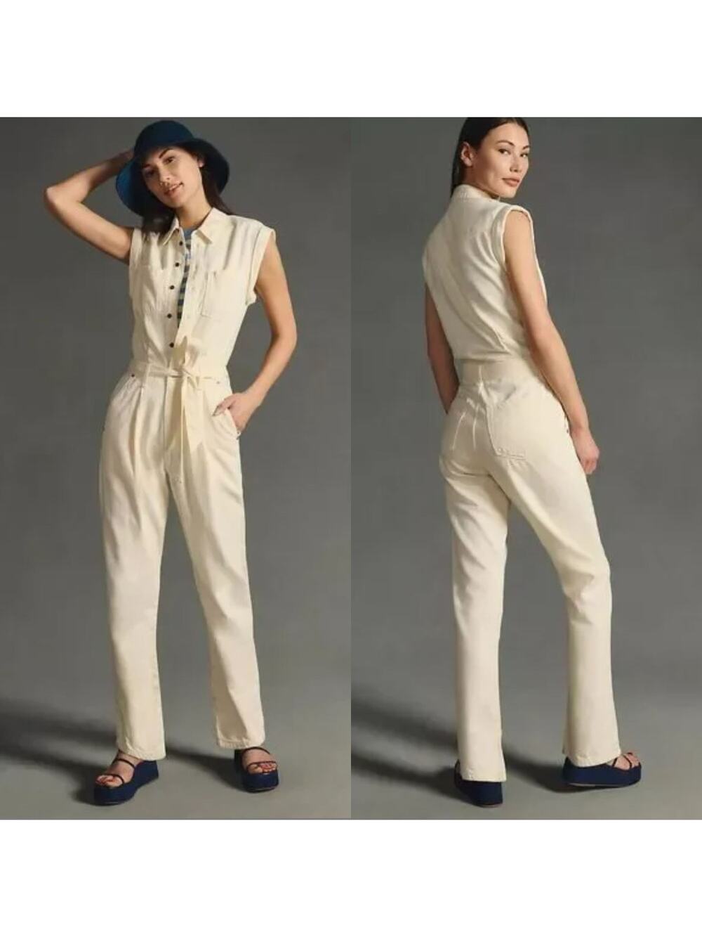 Anthropologie Rag & Bone Anna Jumpsuit Large White Denim Utility Coveralls Indie